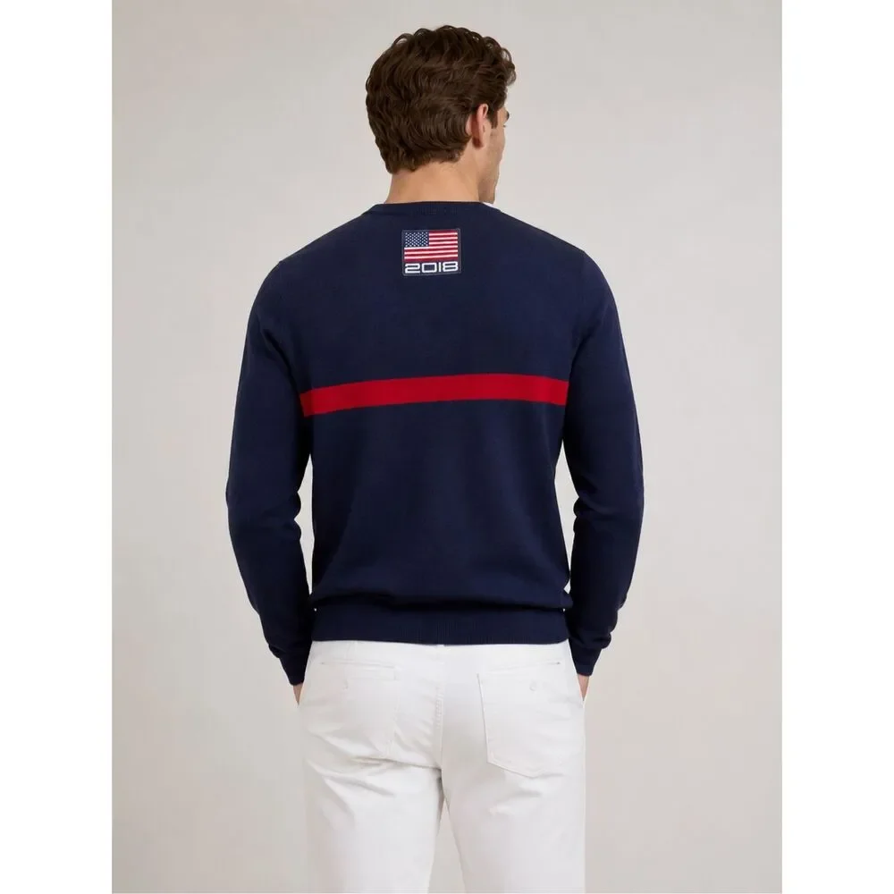 RLX Ralph Lauren 2018 U.S. Ryder Cup Team Sweater Large Navy Wool Blend USA Golf